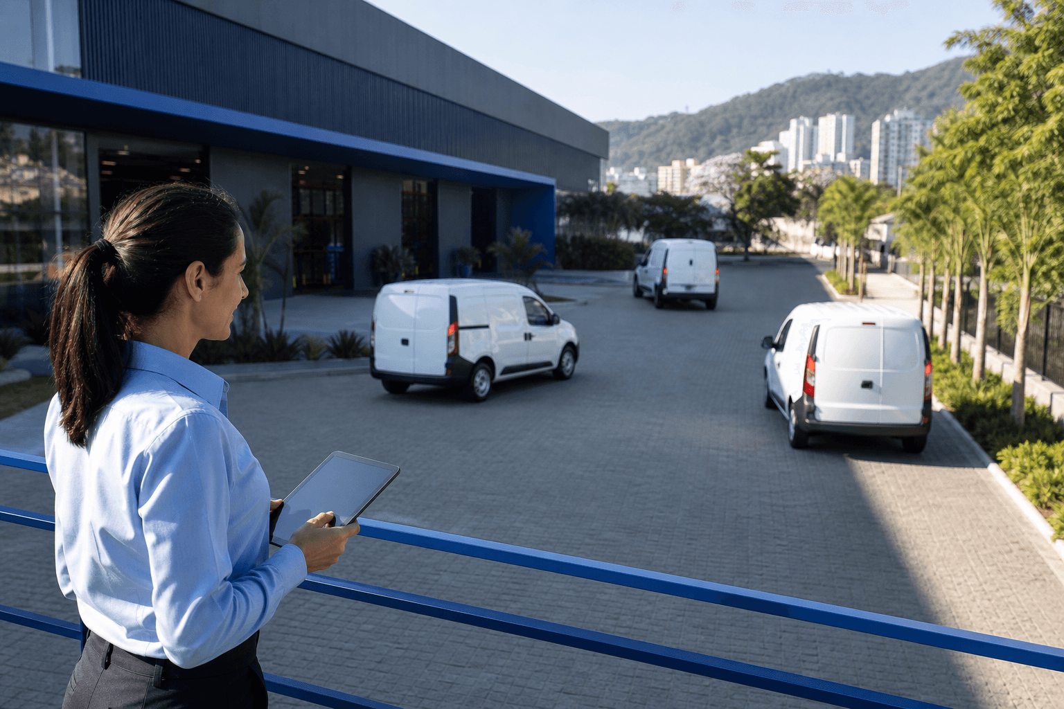 Gestora acompanhando uma frota de veículos comerciais.